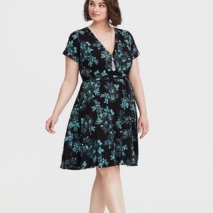 Torrid Black Floral Jersey Knit Faux Wrap Dress